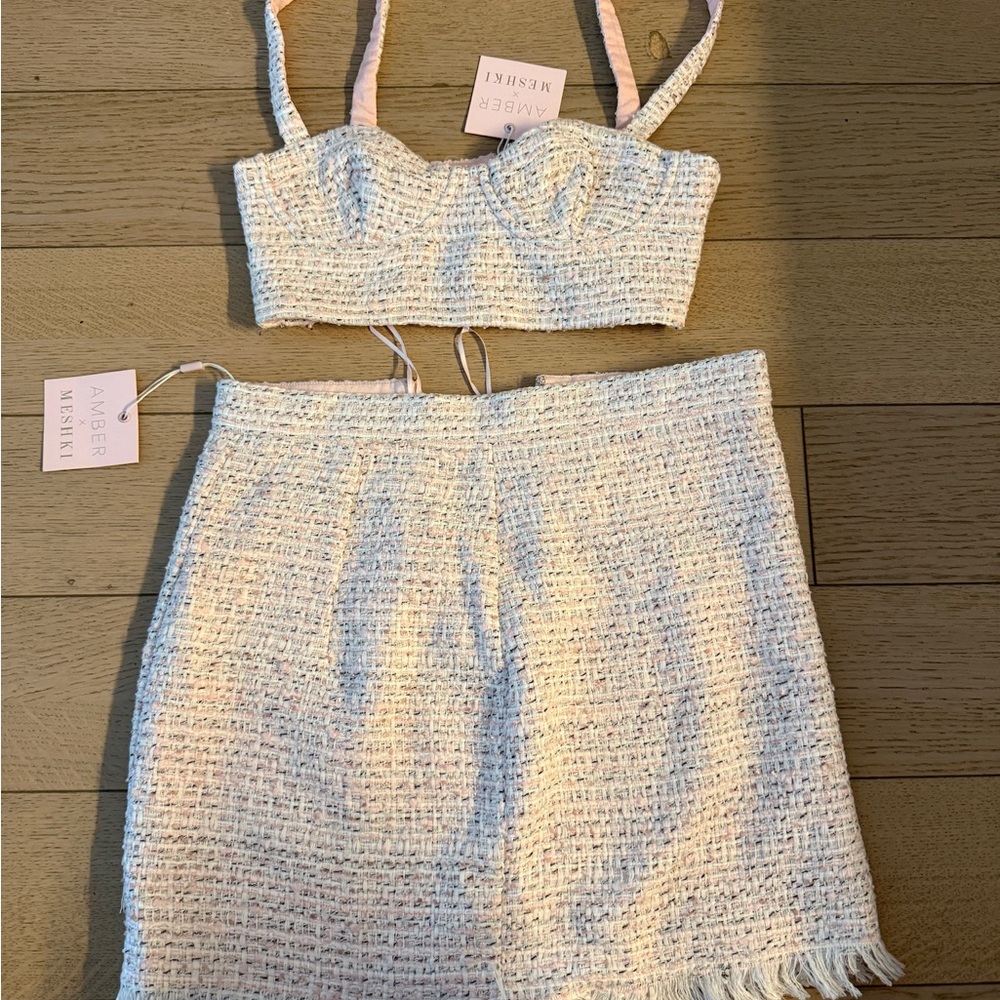 meshki tweed crop top and skirt set NWT Size small/medium - Picture 2 of 6